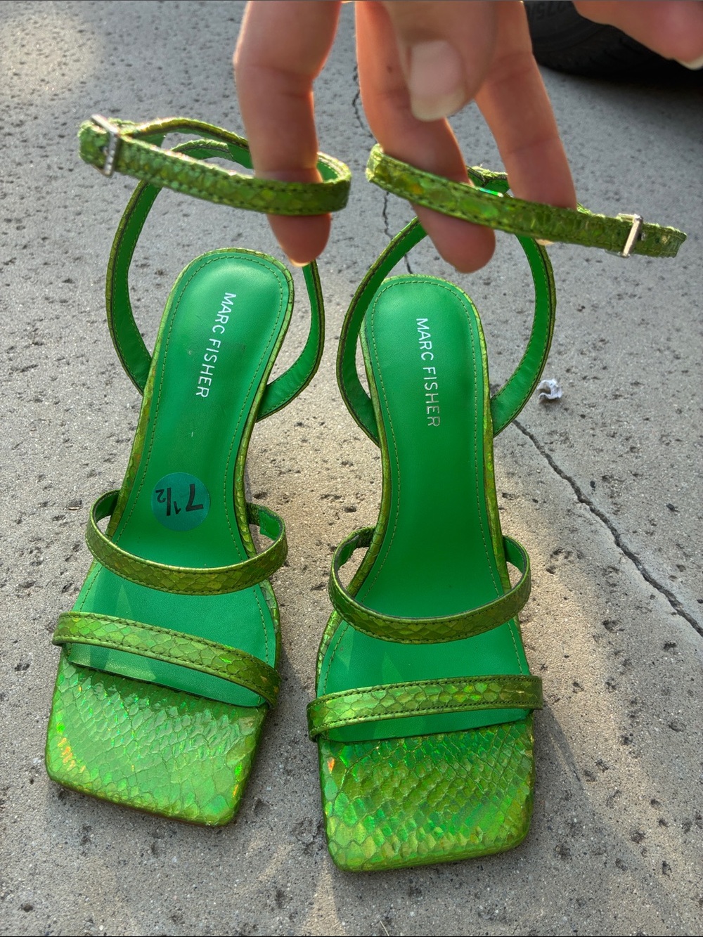 Marc Fisher Iridescent Lime Green Strappy Heels